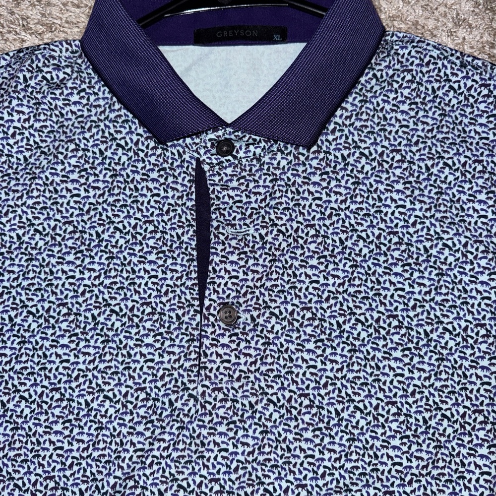 Greyson Men's Navy and White Pattern Polo